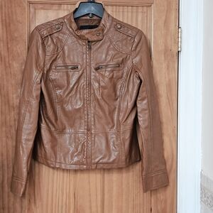 I.B. Diffusion Y2K Motorcycle Style  Camel Brown Zip Up Faux Leather Jacket